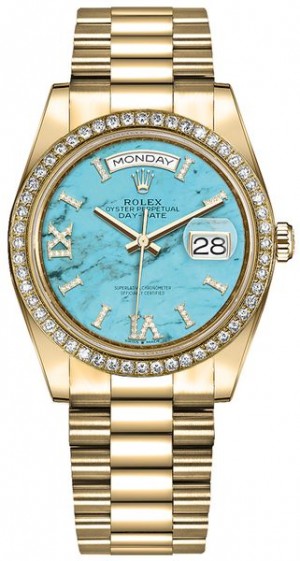 Rolex Day-Date 36 Turquoise Diamond Dial Men's Watch 128348RBR