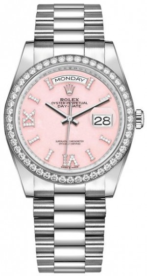 Rolex Day-Date 36 Pink Opal Diamond Women's Watch 128349RBR
