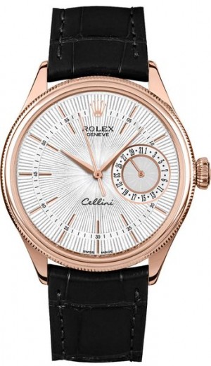 Rolex Cellini Date Silver Guilloche Dial Men's Watch 50515