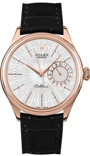 Rolex Cellini Date Silver Guilloche Dial Men's Watch 50515