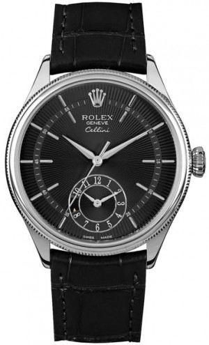 Rolex Cellini Dual Time Solid 18k White Gold Men's Watch 50529