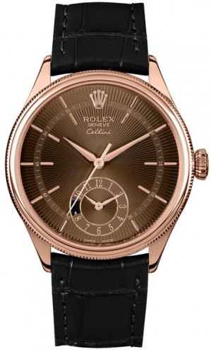 Rolex Cellini Dual Time Solid 18k Everose Gold Men's Watch 50525