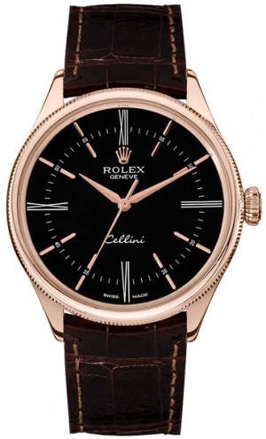 Rolex Cellini Time Black Dial Double Bezel Men's Watch 50505