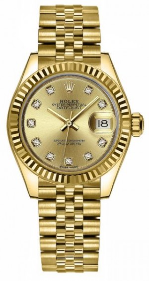Rolex Lady-Datejust 28 Champagne Diamond Dial Women's Watch 279178