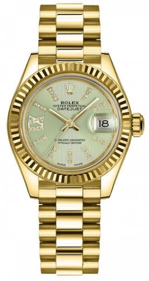 Rolex Lady-Datejust 28 Yellow Gold Fluted Bezel Women's Watch 279178