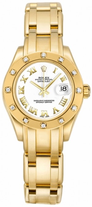 Rolex Pearlmaster Solid 18k Gold Diamond Women's Watch 80318