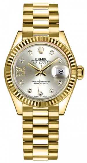 Rolex Lady-Datejust 28 Yellow Gold Silver Dial Women's Watch 279178