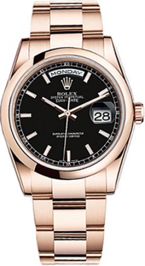 Rolex Day-Date 36 Black Dial Rose Gold Men's Watch 118205