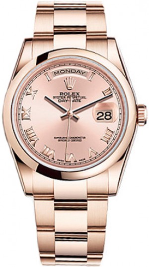 Rolex Day-Date 36 Pink Dial Gold Watch 118205