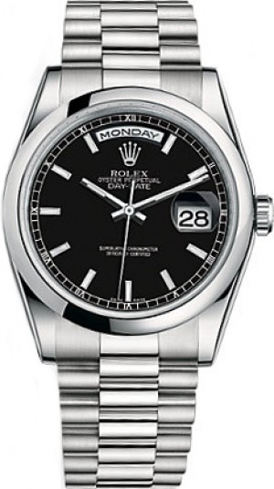 Rolex Day-Date 36 Black Dial Platinum Men's Watch 118206