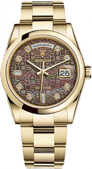 Rolex Day-Date 36 Black Mother of Pearl Diamond Watch 118208