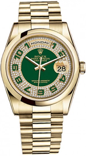 Rolex Day-Date 36 Green Dial Gold Watch 118208