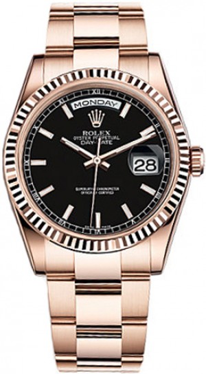 Rolex Day-Date 36 Black Dial Gold Watch 118235