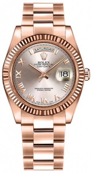 Rolex Day-Date 36 Pink Roman Numeral Everose Gold Watch 118235