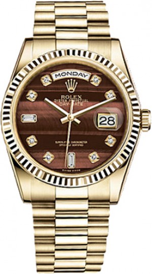Rolex Day-Date 36 Brown Diamond Dial Gold Watch 118238
