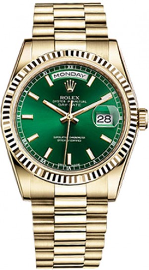 Rolex Day-Date 36 Green Dial Solid Gold Watch 118238