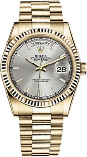Rolex Day-Date 36 Silver Dial Automatic Men's Watch 118238