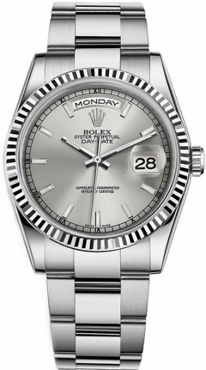 Rolex Day-Date 36 Silver Dial White Gold Watch 118239