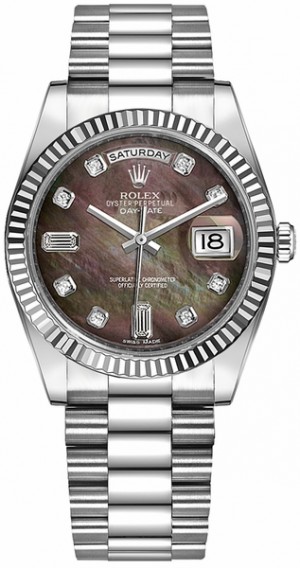 Rolex Day-Date 36 White Gold President Bracelet Diamond Watch 118239