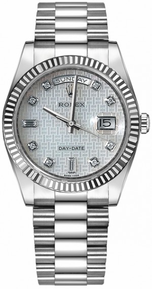 Rolex Day-Date 36 Mother of Pearl Platinum Dial Watch 118239