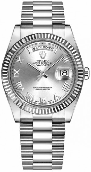 Rolex Day-Date 36 Silver Roman Numeral Gold Watch 118239
