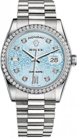 Rolex Day-Date 36 Ice Blue Diamond Dial Platinum Watch 118346