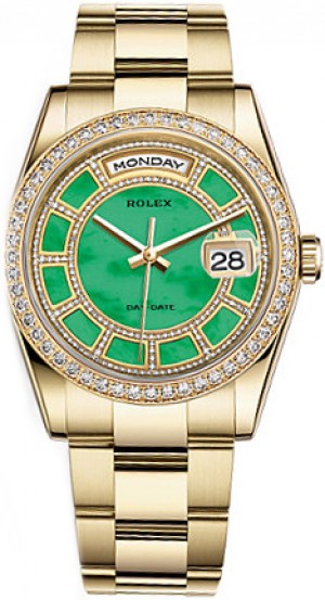 Rolex Day-Date 36 Green Diamond Gold Watch 118348