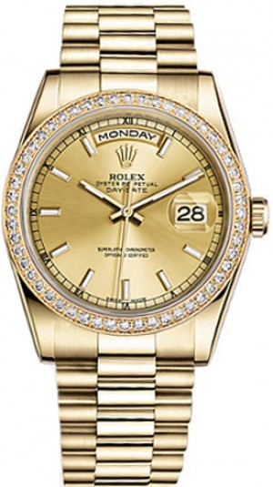 Rolex Day-Date 36 Champagne Dial Gold Watch 118348
