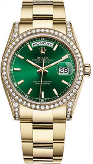 Rolex Day-Date 36 Green Dial 18K Gold Watch 118388