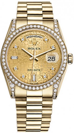 Rolex Day-Date 36 Champagne Jubilee Diamond Gold Watch 118388