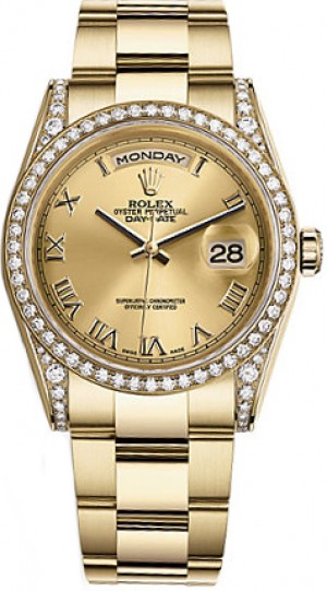 Rolex Day-Date 36 Champagne Roman Numeral Gold Watch 118388