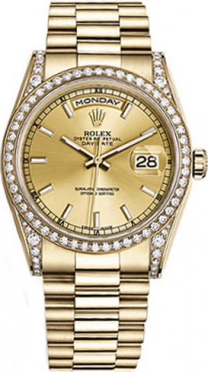 Rolex Day-Date 36 Champagne Dial President Bracelet Gold Watch 118388