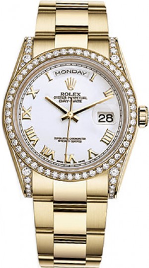 Rolex Day-Date 36 White Roman Numeral Solid Gold Watch 118388