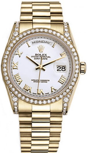 Rolex Day-Date 36 Solid Gold White Roman Numeral Watch 118388