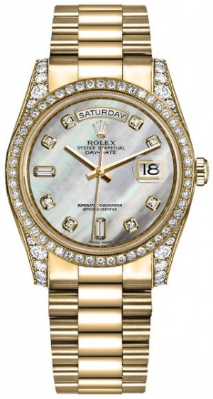 Rolex Day-Date 36 Mother of Pearl Diamond Dial President Bracelet Watch 118388