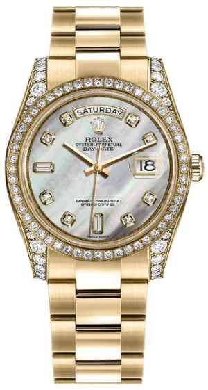 Rolex Day-Date 36 Mother of Pearl Diamond Dial Oyster Bracelet Watch 118388