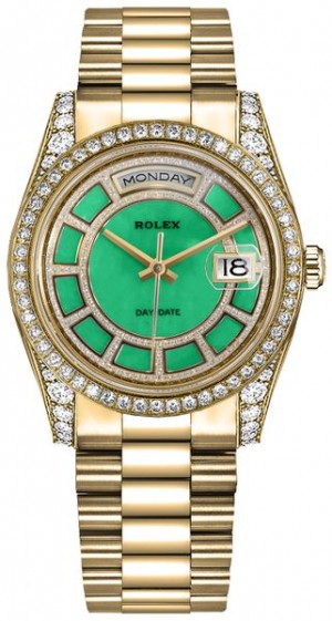 Rolex Day-Date 36 Green Dial Yellow Gold Watch 118388