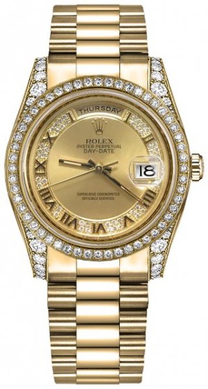Rolex Day-Date 36 Champagne Diamond Gold Watch 118388