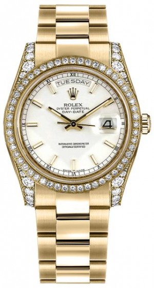 Rolex Day-Date 36 White Dial Solid Gold Watch 118388