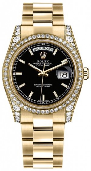 Rolex Day-Date 36 Black Dial Gold Oyster Bracelet Watch 118388