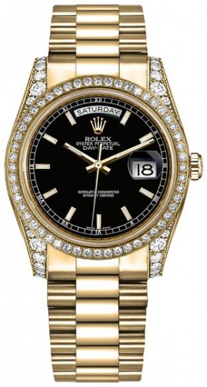 Rolex Day-Date 36 Black Dial Gold Watch 118388