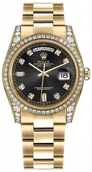 Rolex Day-Date 36 Black Diamond Oyster Bracelet Watch 118388