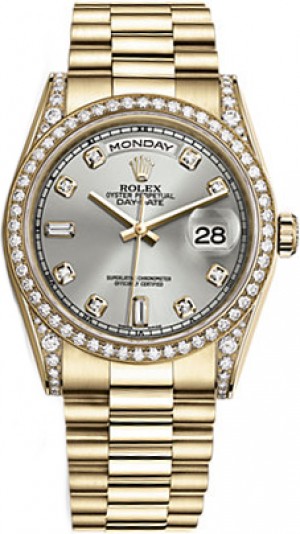 Rolex Day-Date 36 Silver Diamond Gold Watch 118388