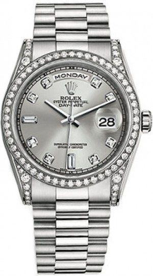 Rolex Day-Date 36 Silver Diamond President Bracelet Watch 118389