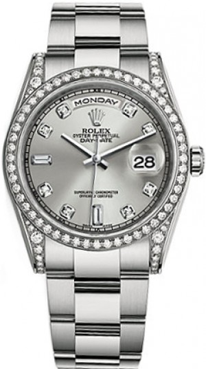 Rolex Day-Date 36 Silver Diamond Gold Watch 118389