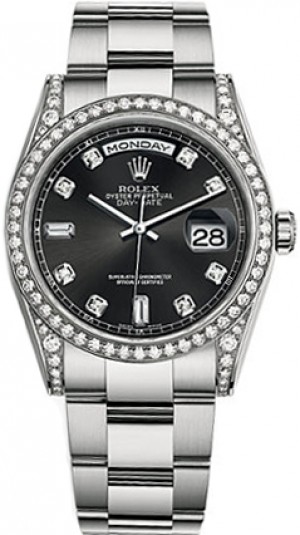 Rolex Day-Date 36 Black Diamond Gold Watch 118389