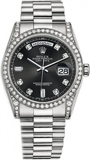 Rolex Day-Date 36 Black Diamond White Gold Watch 118389