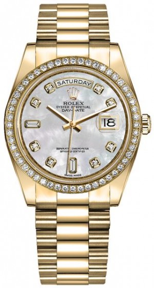 Rolex Day-Date 36 18k Yellow Gold Diamonds Women's Watch 128348RBR
