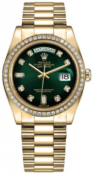 Rolex Day-Date 36 Green Ombre Dial Women's Watch 128348RBR