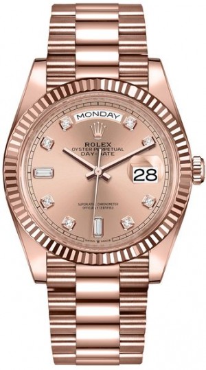 Rolex Day-Date 36 18k Everose Gold Women's Watch 128235